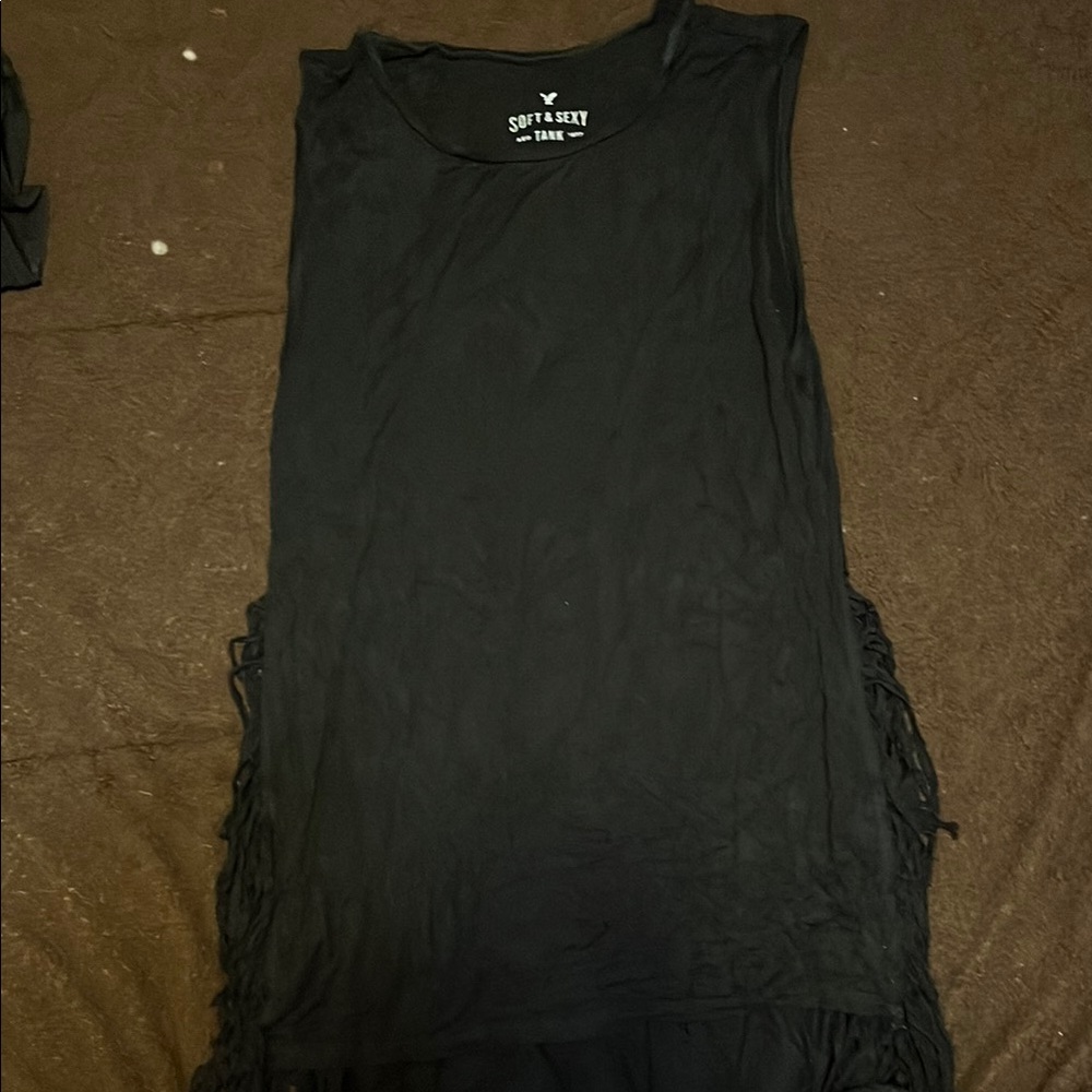 South Sky Black Fringe Tank Top
